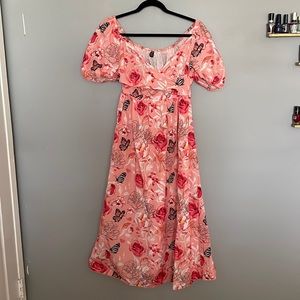 Pink floral and butterfly dress